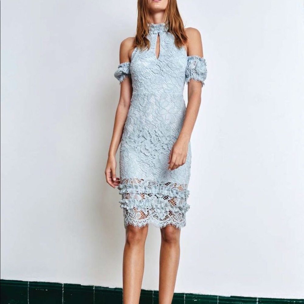 Alexis Dax Short Lace Dress in Sistine Blue